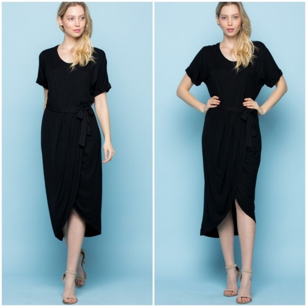 Dolman Split Hem Hi-Low Wrap Dress- Large